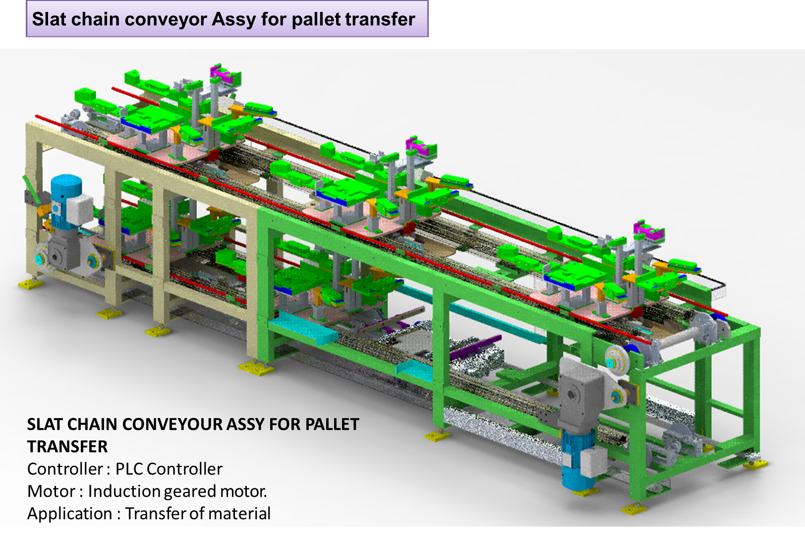 Slat Chain Conveyor with pallet transfer -Nova Tech Design