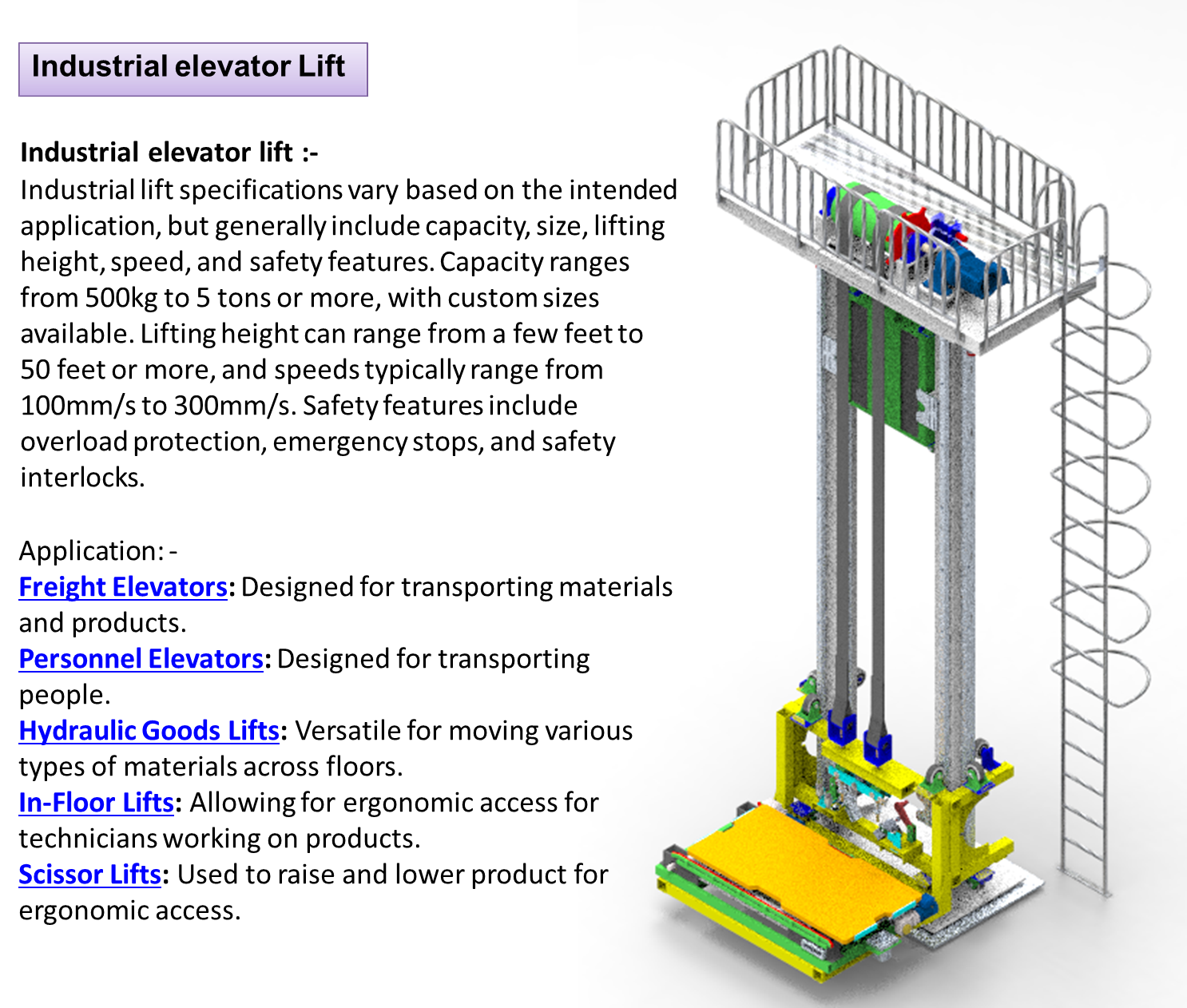 Industrial Lift lift for material handling and industrial use, manufactured by Nova-Tech Design & Automation.