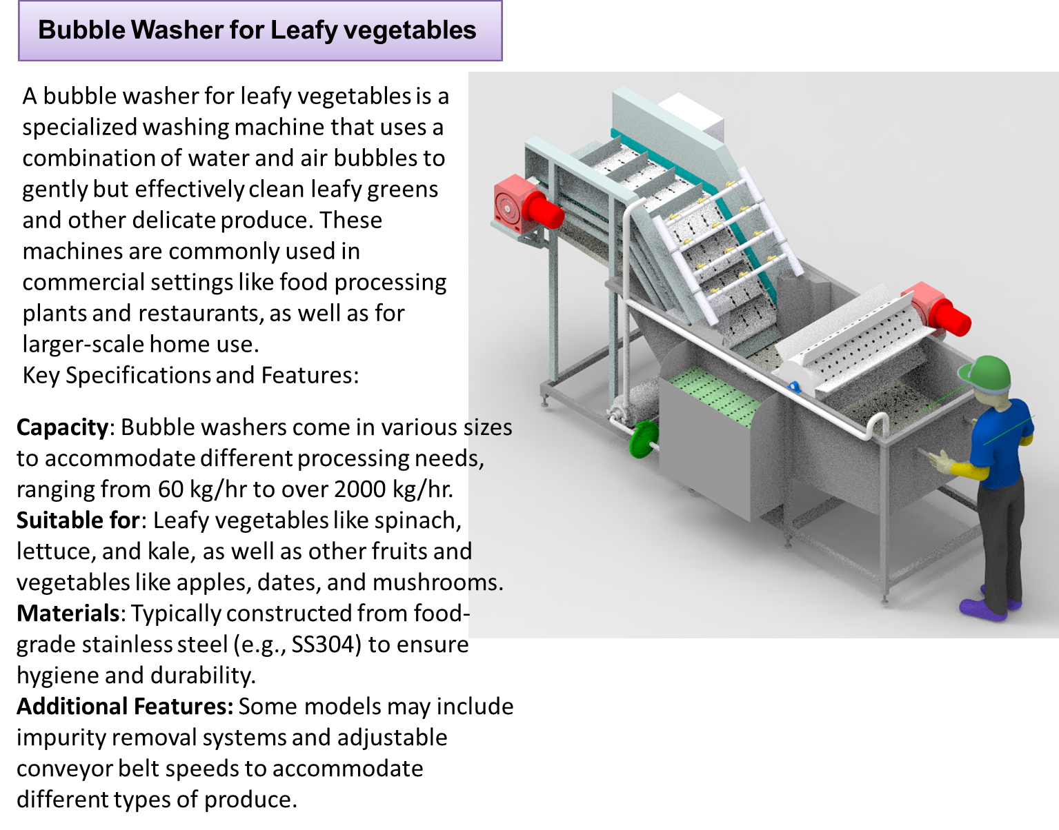 Bubble Washer for Leafy vegetables- Nova Tech